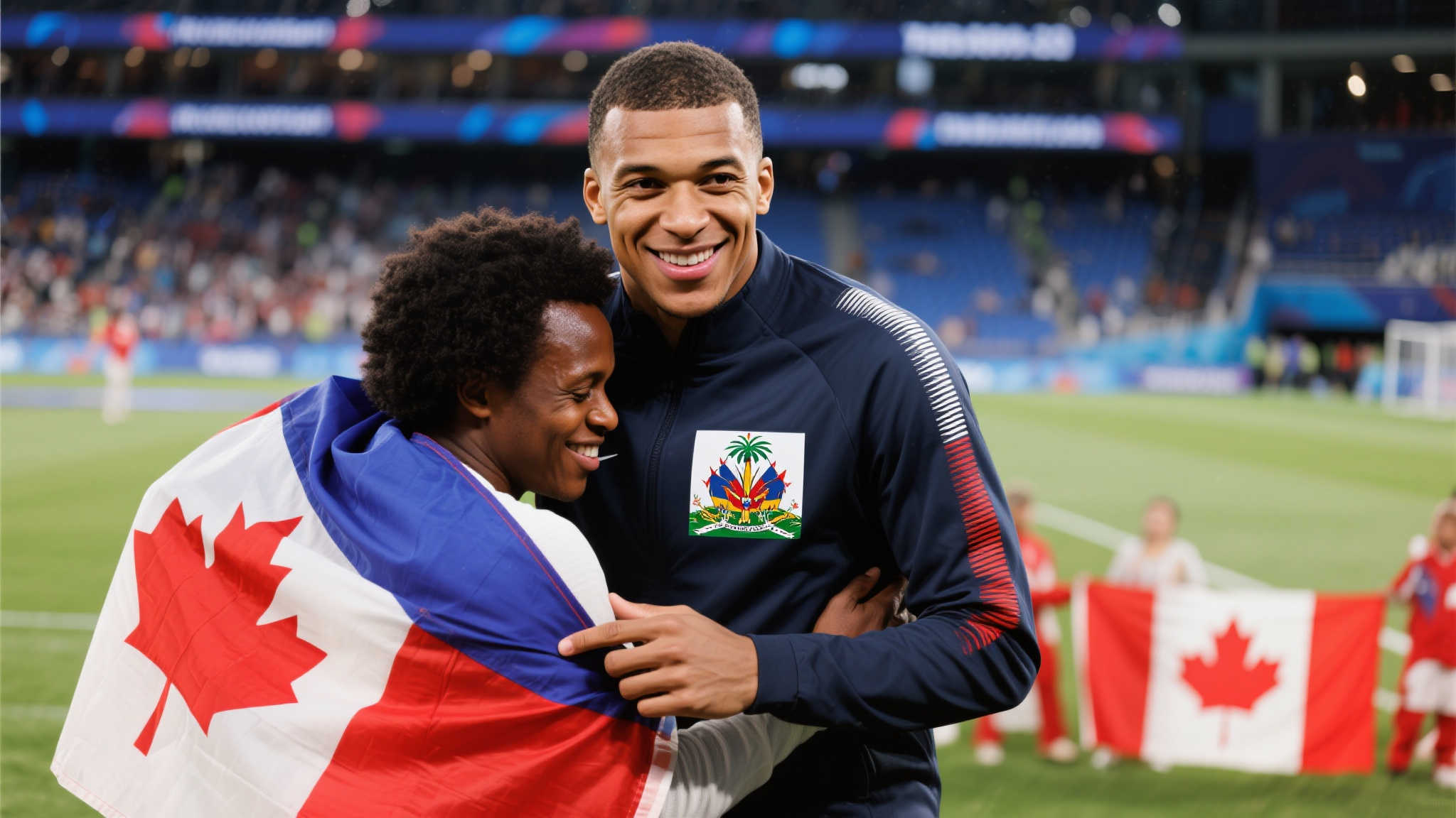 多特披加拿大与海地国旗 满面喜悦走过球员通道